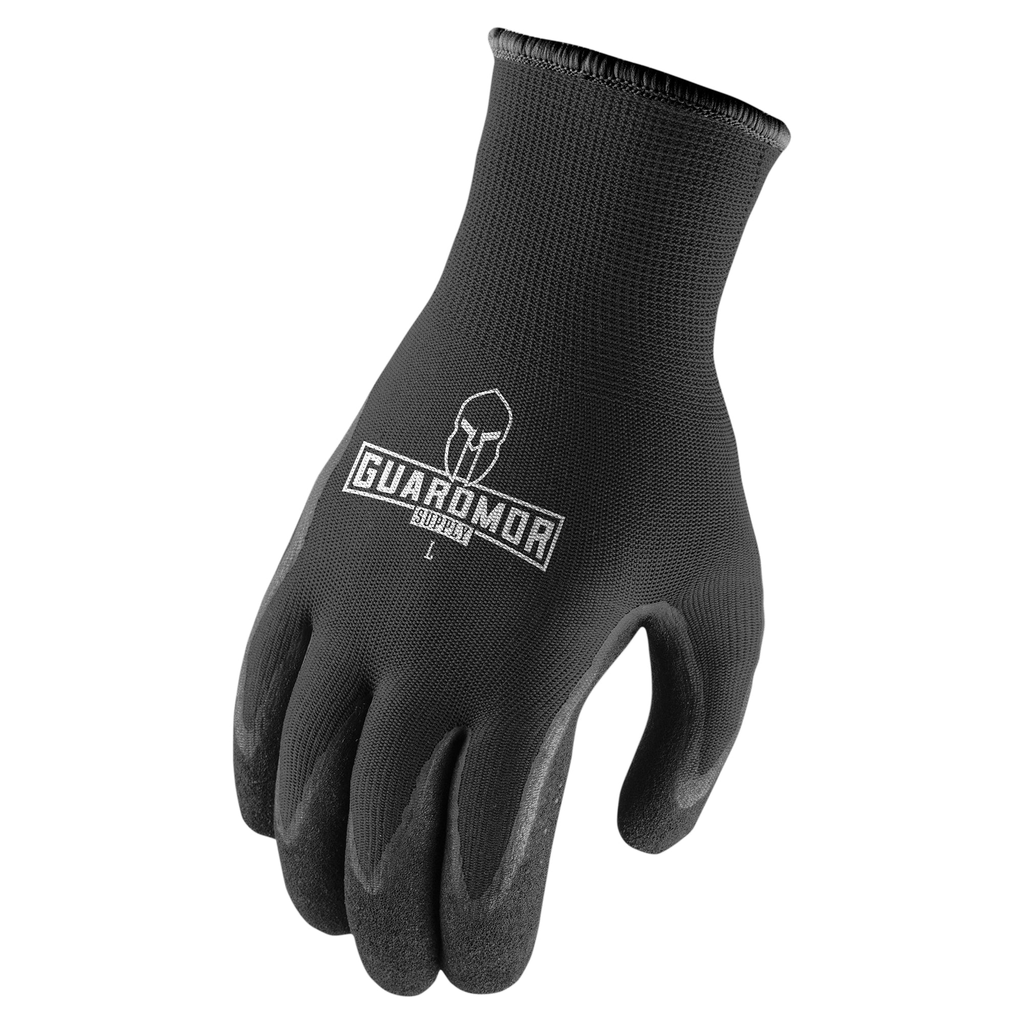 Poly Textured Nitrile Palm Glove 13 Gauge (Microfoam Nitrile) - Black - Large