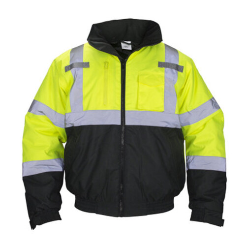 Hooded Bomber Jacket, Class 3 Yellow With 2" Reflective Contrasting Trim - 2XLRG