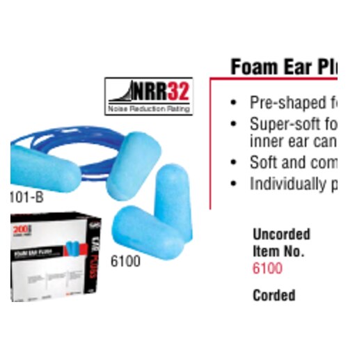Foam Ear Plugs, Box Of 200 Pairs (Priced Per Box)
