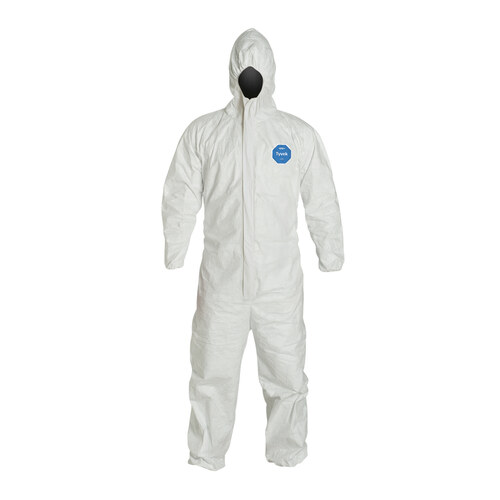 Tyvek Coverall Zipper Front Att Hood Elastic Wri