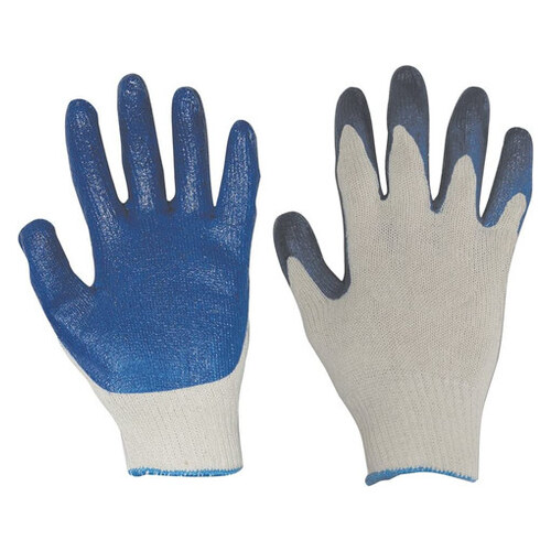 Cotton/Poly Knit Shell, Blue Latex Palm Coating Gloves - One-Size-Fits-Most - Bulk (12 Pair Per Bag) Priced Per Dozen