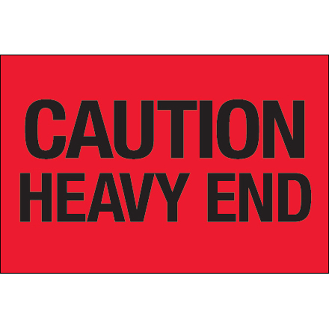 2" X 3" - "Caution - Heavy End" (Fluorescent Red) Labels, 500/Roll