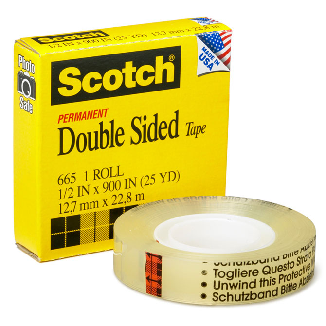 3M 665 Double Sided Tape - 1/2" X 36 Yds., Clear, 72 Rolls/Case