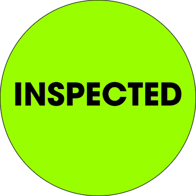 2" Circle - "Inspected"Fluorescent Green Labels, 500/Roll
