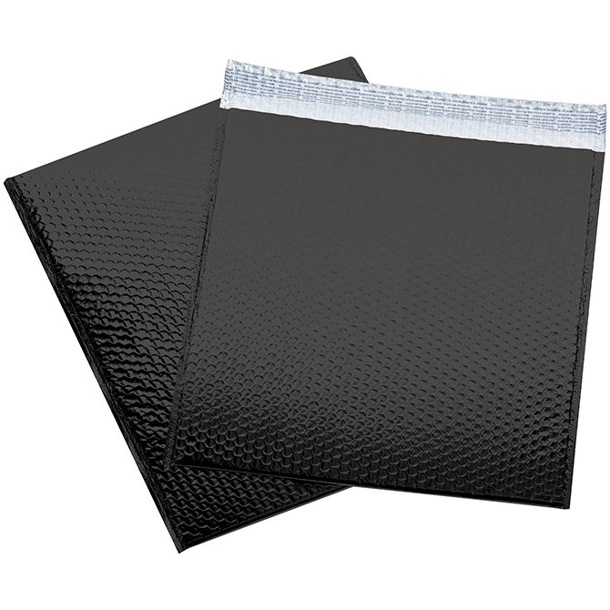 16 X 17.5" Bubble-Lined Glamour Bubble Mailers, Metallic Black, 48/Case