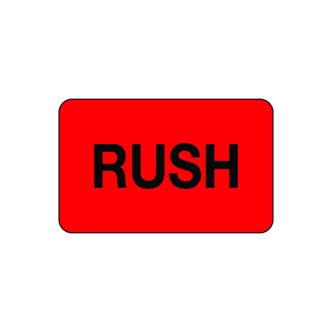 1.25 X 2" - Rush Labels, Red With Black Print, 500/Roll