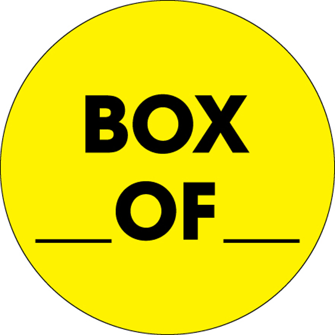 2" Circle - "Box ___ Of ___"Fluorescent Yellow Labels, 500/Roll