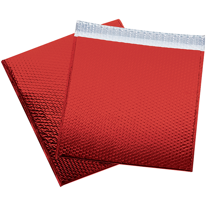 16 X 17.5" Bubble-Lined Glamour Bubble Mailers, Metallic Red, 48/Case