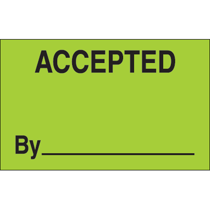 1.25" X 2" - "Accepted By" (Fluorescent Green) Labels, 500/Roll