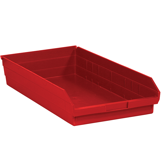 23.625 X 11.125 X 4" Plastic Shelf Bin Boxes, Red, 6/Case