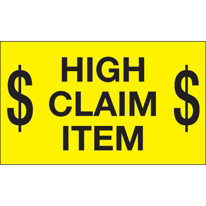3" X 5" - "$ High Claim Item $" (Fluorescent Yellow) Labels, 500/Roll
