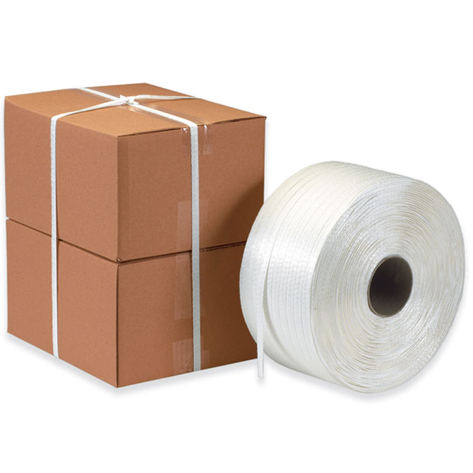 3/4" X 1320 FT. Poly Woven Cord Strap - White/Green Stripe, 1830 LB., Brk. Str., 65W-HD