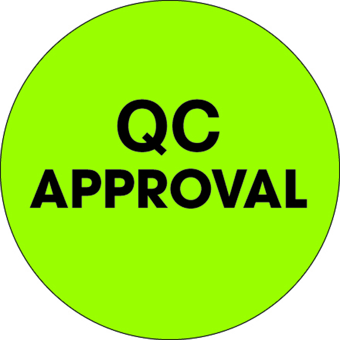 1" Circle - "Qc Approval"Fluorescent Green Labels, 500/Roll