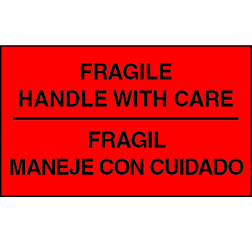3 X 5" - Fragile Handle With Care Labels, Bi-Lingual, Red With Black Print, 500/Roll