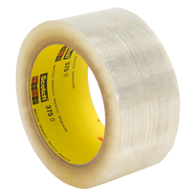 3M 375 Carton Sealing Tape - 2" X 55 Yds., 3.1 MIL, Hot Melt, Clear, 36 Rolls/Case