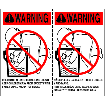 5 X 6" - Warning Baby IN Bucket Labels, White With Orange/Black Print, 500/Roll