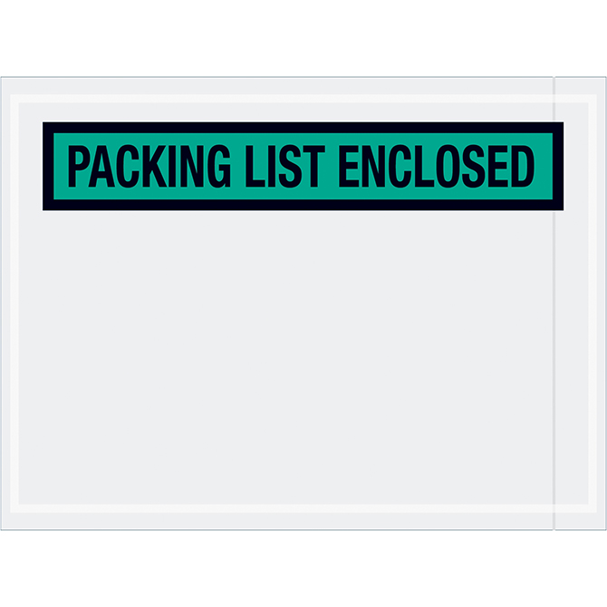Packing List Envelopes - 4.5 X 6", Green, "Packing List Enclosed", 1000/Case