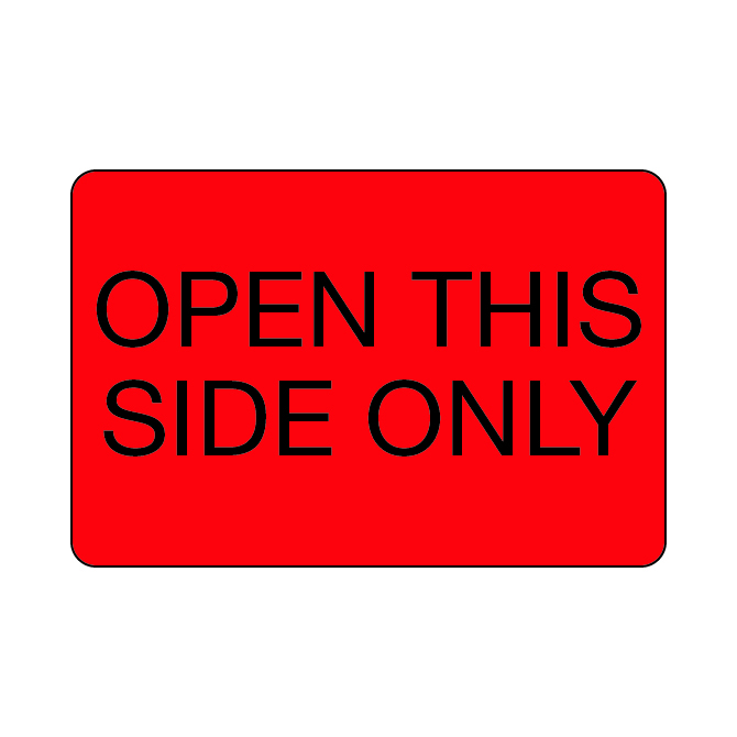 2 X 3" - Open This Side Only Labels, Red With Black Print, 500/Roll