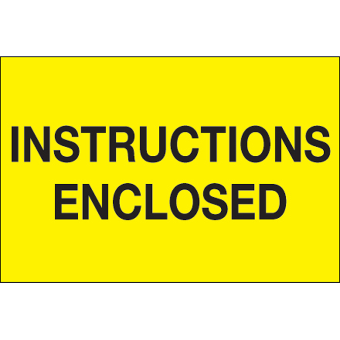 2" X 3" - "Instructions Enclosed" (Fluorescent Yellow) Labels, 500/Roll
