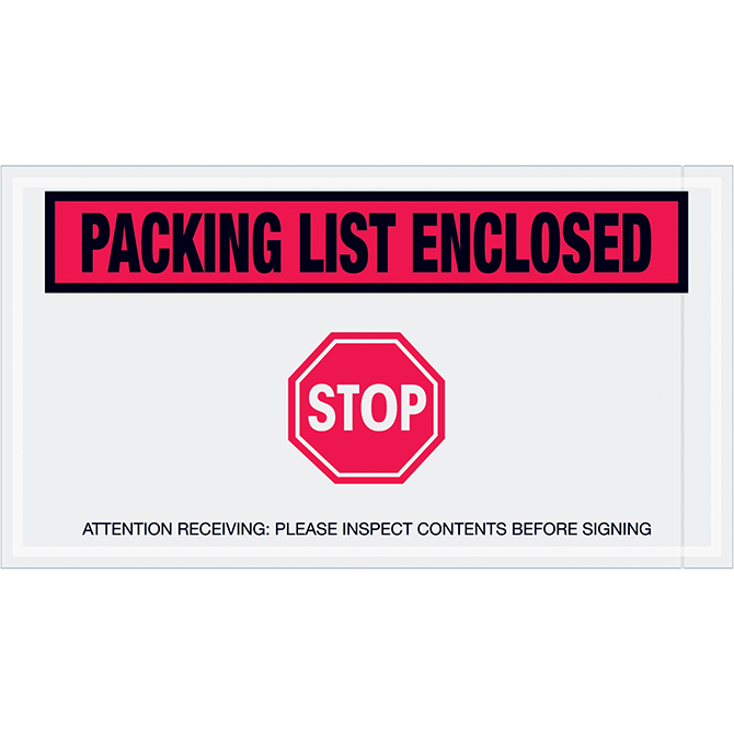 Packing List Envelopes - 5.5 X 10", Red, "Packing List Enclosed - Stop", 1000/Case