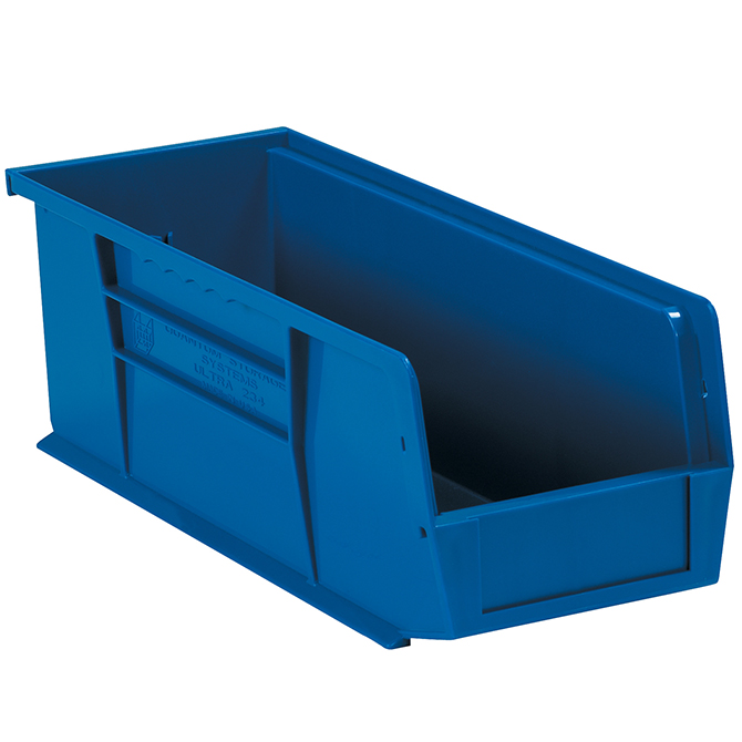 10.875 X 4.125 X 4" Plastic Stack & Hang Bin Boxes, Blue, 12/Case