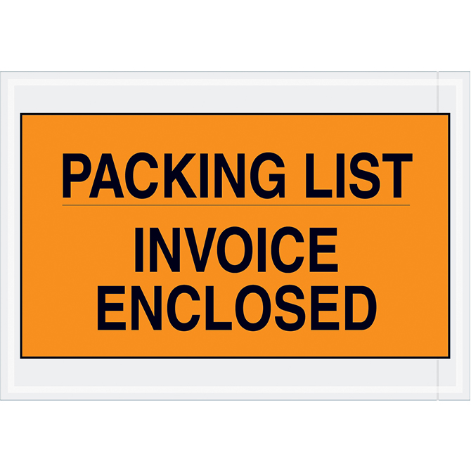 Packing List Envelopes - 7 X 10", Orange, "Packing List/Invoice Enclosed", 1000/Case