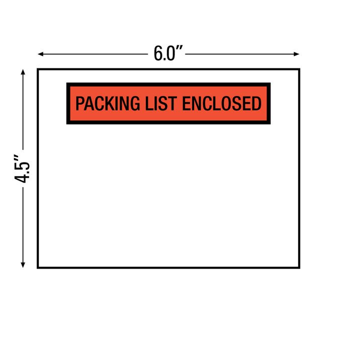 Packing List Envelopes - 4.5 X 6", Red, "Packing List Enclosed", Back Loading, 1000/Case