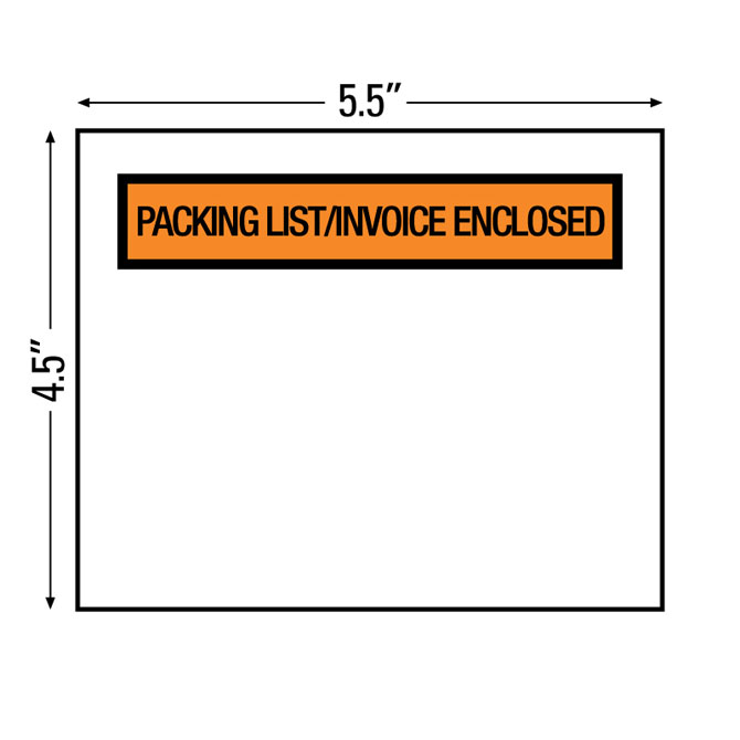 Packing List Envelopes - 4.5 X 5.5", Orange, "Packing List/Invoice Enclosed", Back Loading, 1000/Case