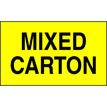 3 X 5" - Mixed Carton Labels, Yellow With Black Print, 500/Roll