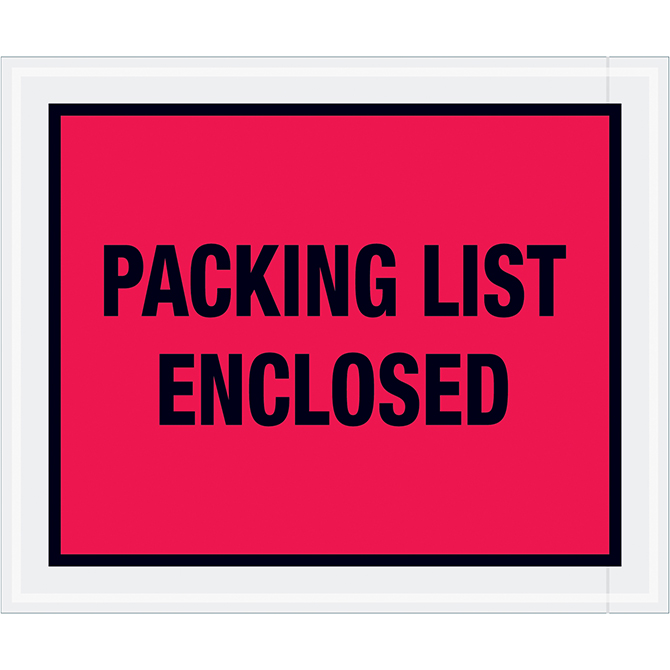 Packing List Envelopes - 10 X 12", Red Full Face, "Packing List Enclosed", 500/Case
