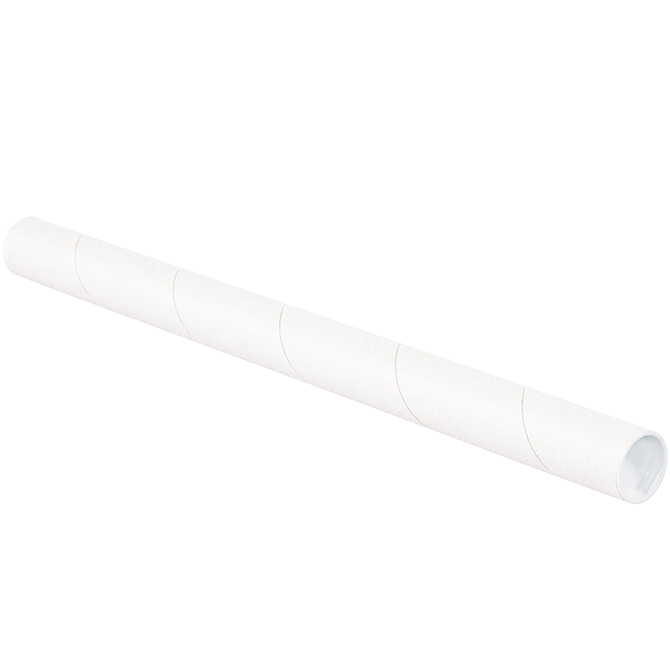 1.5 X 6", .060" Thick, White, Mailing Tubes With End Caps, 50/Case