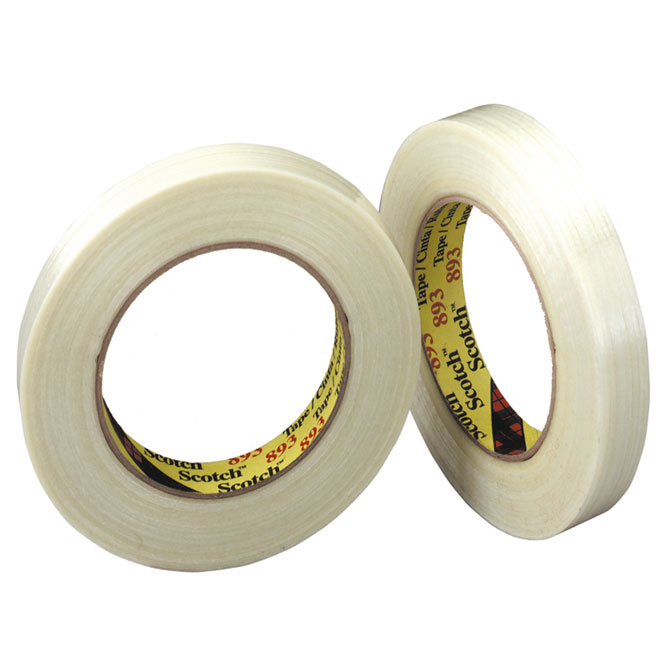 3M 893 Filament Tape - 1" X 60 Yds., White, 36 Rolls/Case