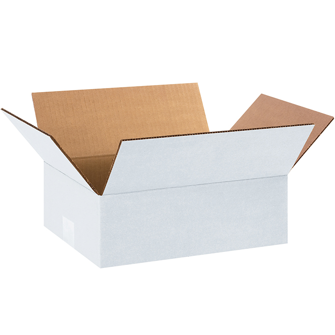 12 X 9 X 4" ECT-32 RSC Corrugated Box, White, 25 Boxes/Bundle