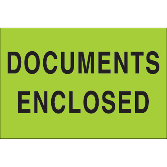 2" X 3" - "Documents Enclosed" (Fluorescent Green) Labels, 500/Roll