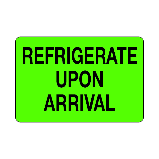 2 X 3" - Refrigerated Upon Arrival, Green With Black Print, 500/Roll