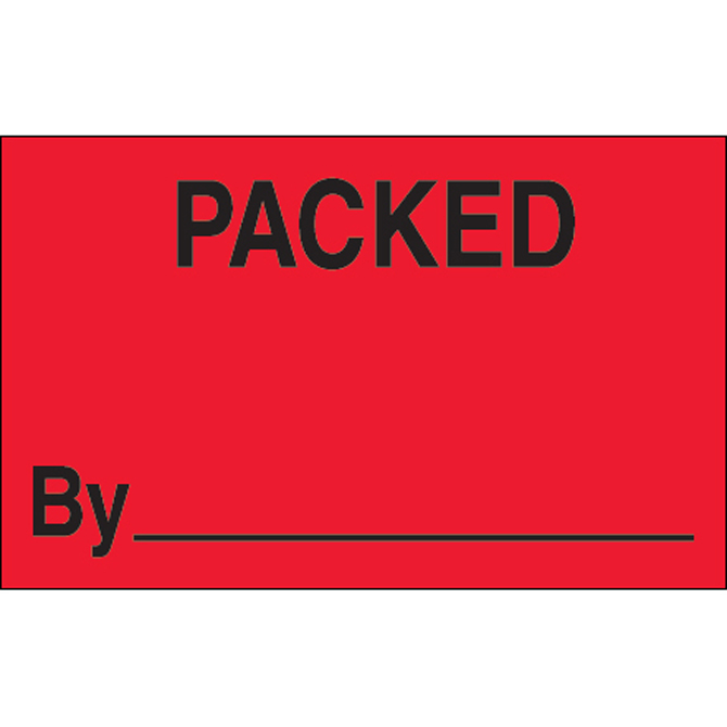 1.25" X 2" - "Packed By" (Fluorescent Red) Labels, 500/Roll