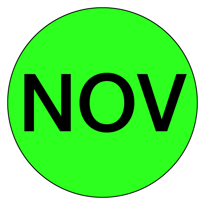 1" Circle - "Nov" (Fluorescent Green)Months Of The Year Labels, 500/Roll