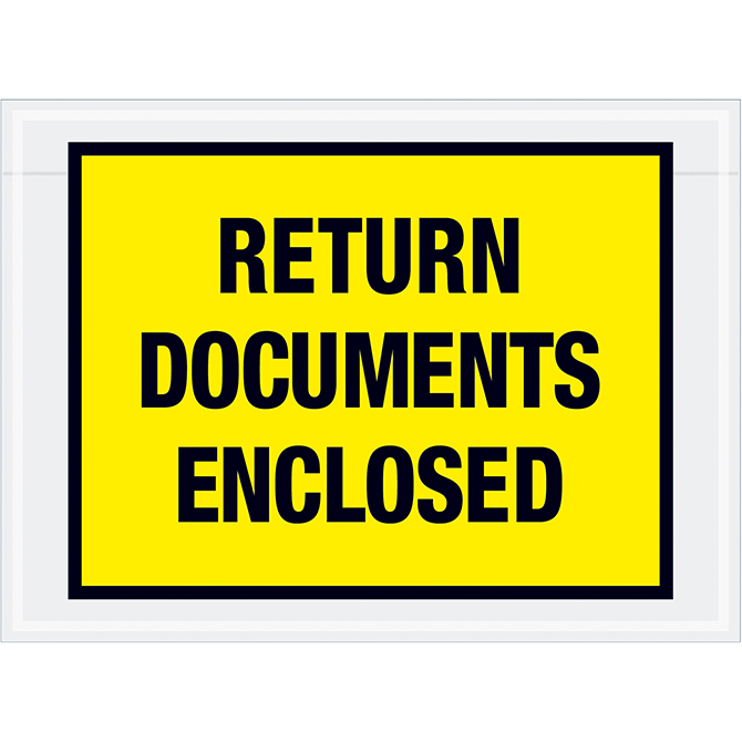 Packing List Envelopes - 7.5 X 5.5", Yellow, "Return Documents Enclosed", 1000/Case