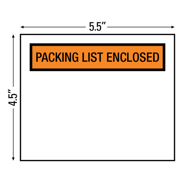 Packing List Envelopes - 4.5 X 5.5", Orange, "Packing List Enclosed", Back Loading, 1000/Case