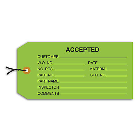 Inspection Tag - 4.75 X 2.375, "Accepted (Green)", 1000/Case