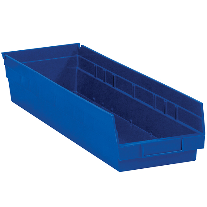 23.625 X 6.625 X 4" Plastic Shelf Bin Boxes, Blue, 8/Case