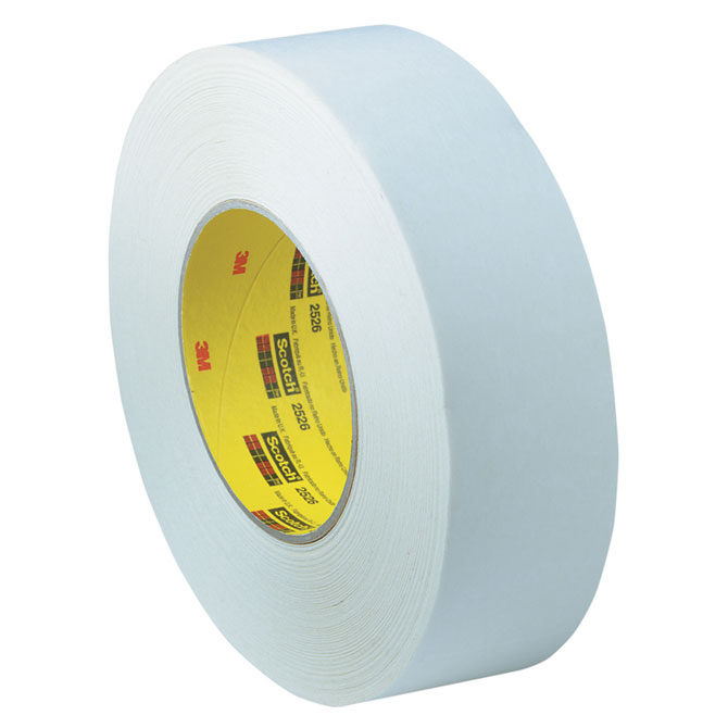 3M 2526 Paper Flatback Tape - 2" X 60 Yds., White, 24 Rolls/Case
