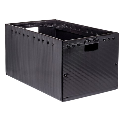 21 X 15.125 X 21.437" Plastic Corrugated Tote, Black, 5 Mm Thick, 10 Totes/Bundle