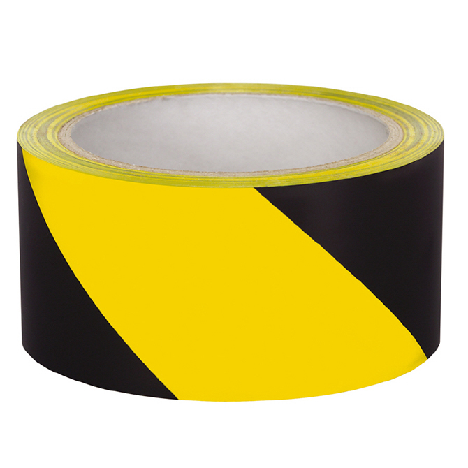 Achem STV12 Striped Vinyl Tape - 2" X 36 Yds., Black/Yellow Stripes, 18 Rolls/Case
