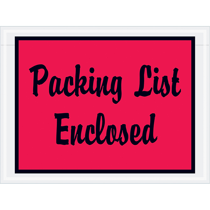 Packing List Envelopes - 4.5 X 6", Red Full Face, "Packing List Enclosed", 1000/Case