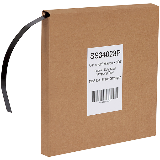 3/4" X .023" Steel Strapping Mini Coil - Upsable Dispenser Box, 300 FT. Length., 1985 LB. Brk. Str., 14.46 LBS./Coil