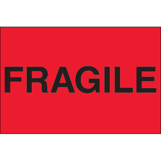 2" X 3" - "Fragile" (Fluorescent Red) Labels, 500/Roll