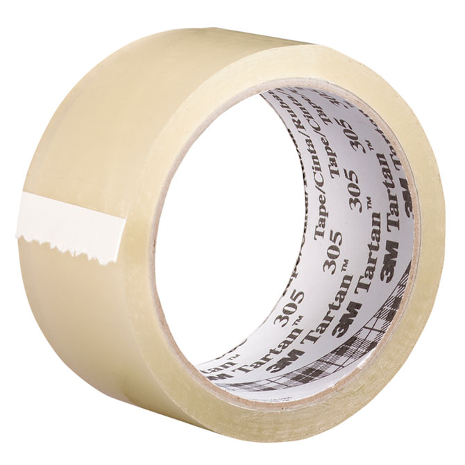 3M 305 Carton Sealing Tape - 3" X 110 Yds., 1.8 MIL, Acrylic, Clear, 24 Rolls/Case