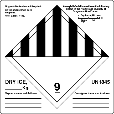 6 X 6" - Dry Ice Labels, White With Black Print, 500/Roll