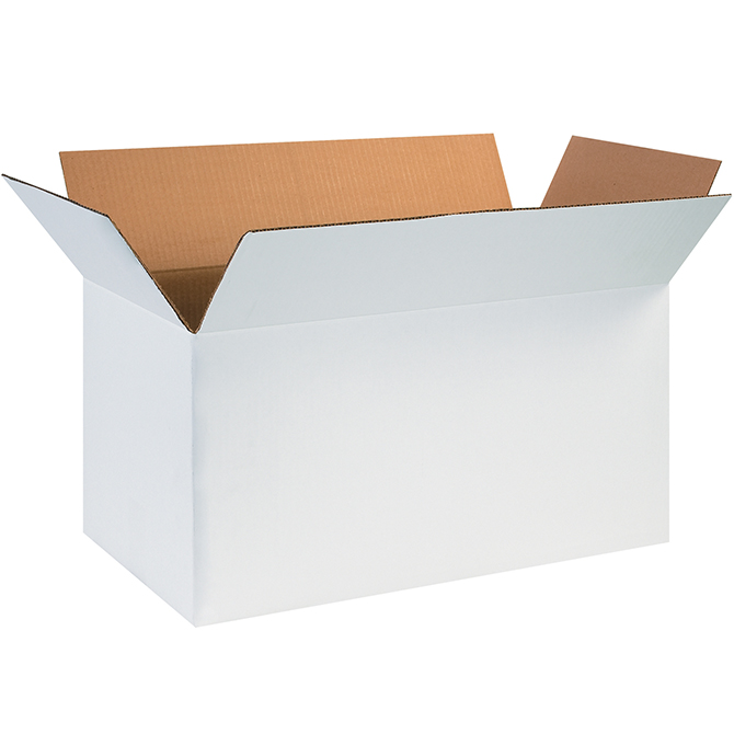 24 X 12 X 12" ECT-32 RSC Corrugated Box, White, 25 Boxes/Bundle